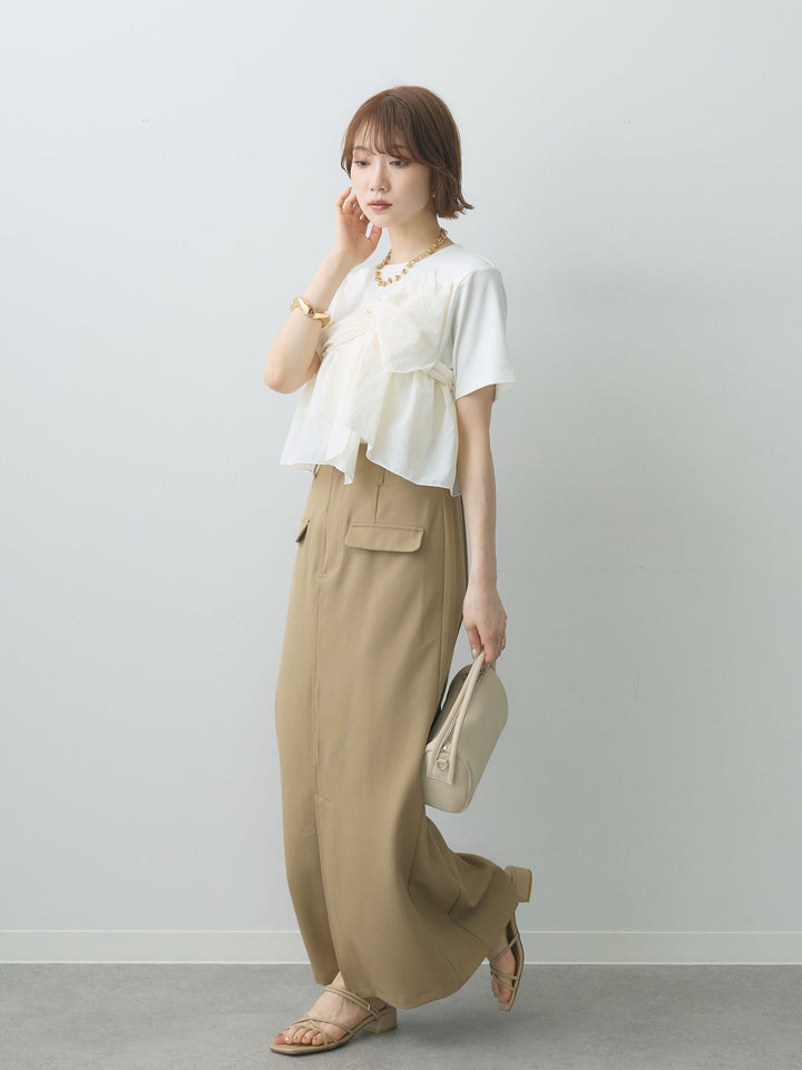 【着回しセット】[SET]ナイロンドッキングツイストTEE +クレープデシンフラップ付きストレートスカート+ストーンウォッシュルーズフィットデニム(3set)