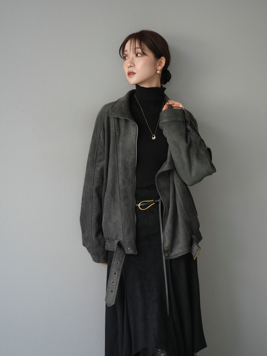 [予約]スエードライダースミドルジャケット/black