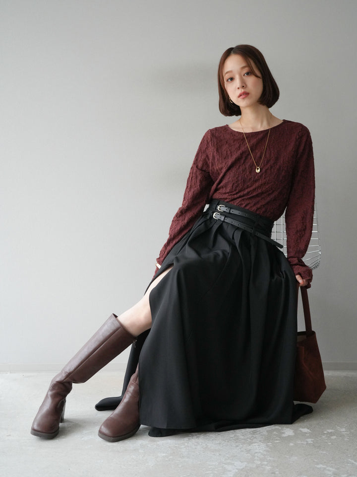 [SET]シアージャガードトップス+エステルプリーツスリットスカート(2set)