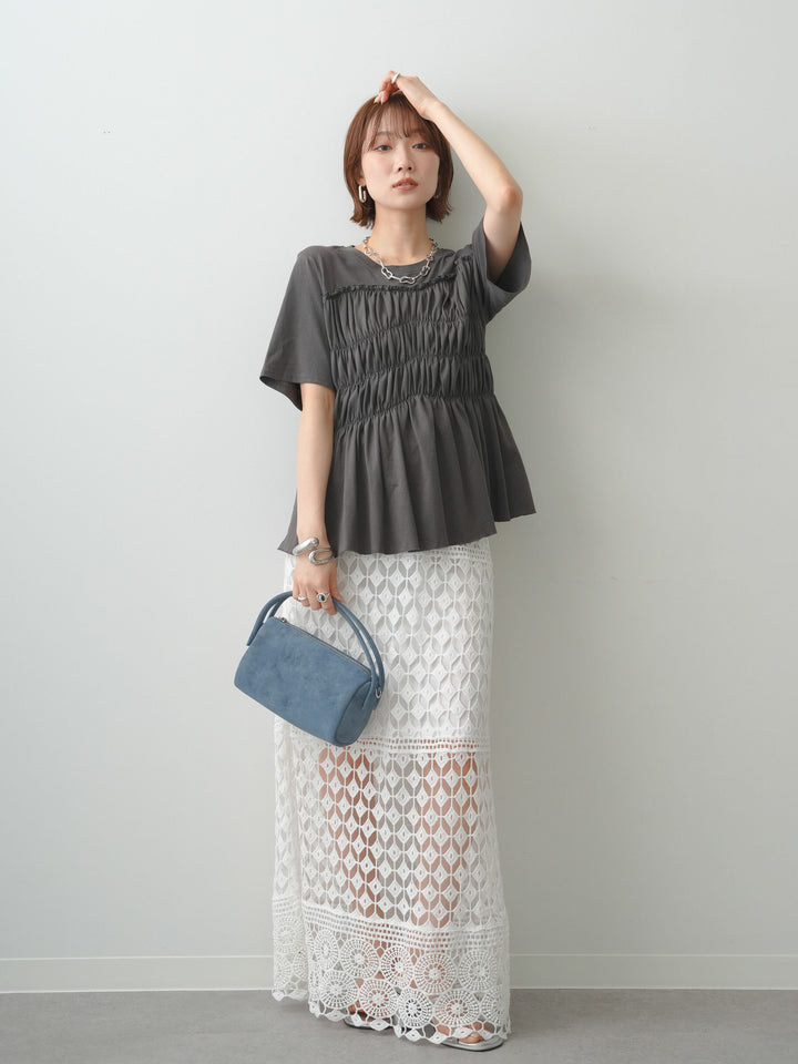 [SET]クールタッチシャーリングTEE+クロシェレースIラインスカート(2set)