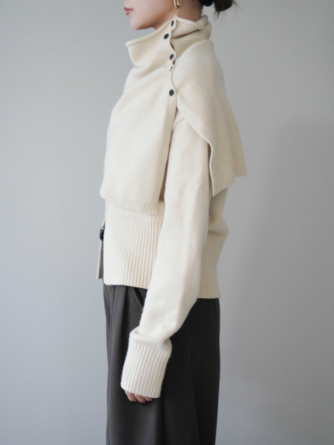 [予約]フロントスリットネックアンサンブルニット/ivory