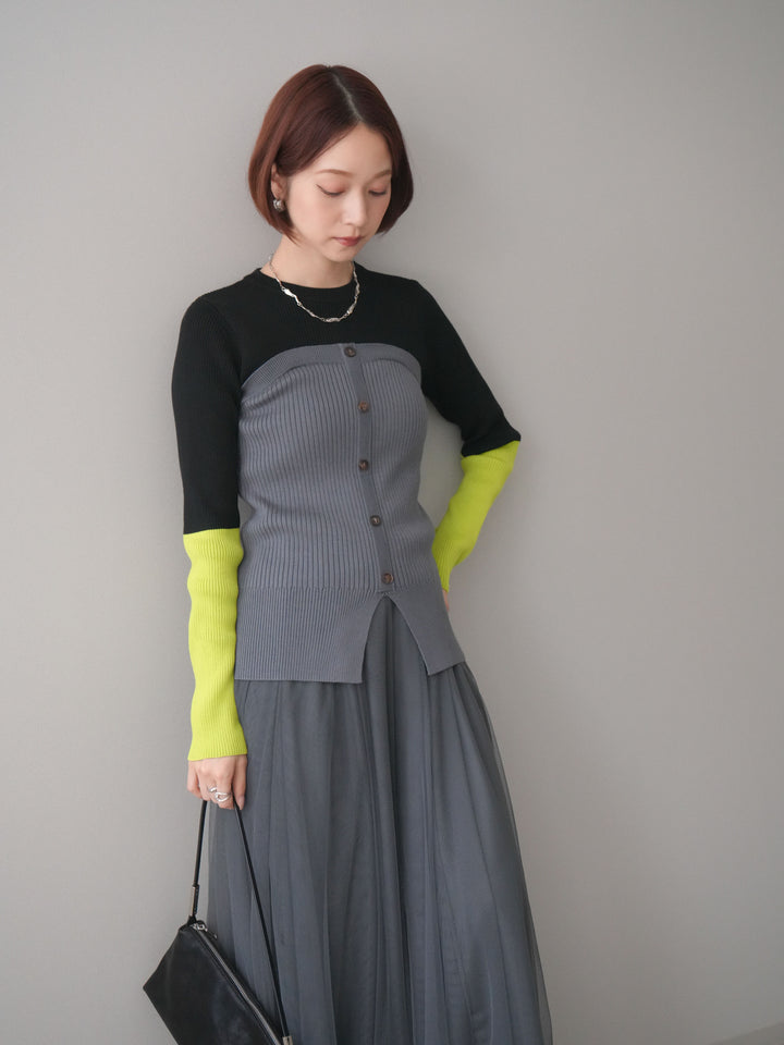 [SET]配色ビスチェドッキングリブニットトップス+選べるアクセセット(2set)