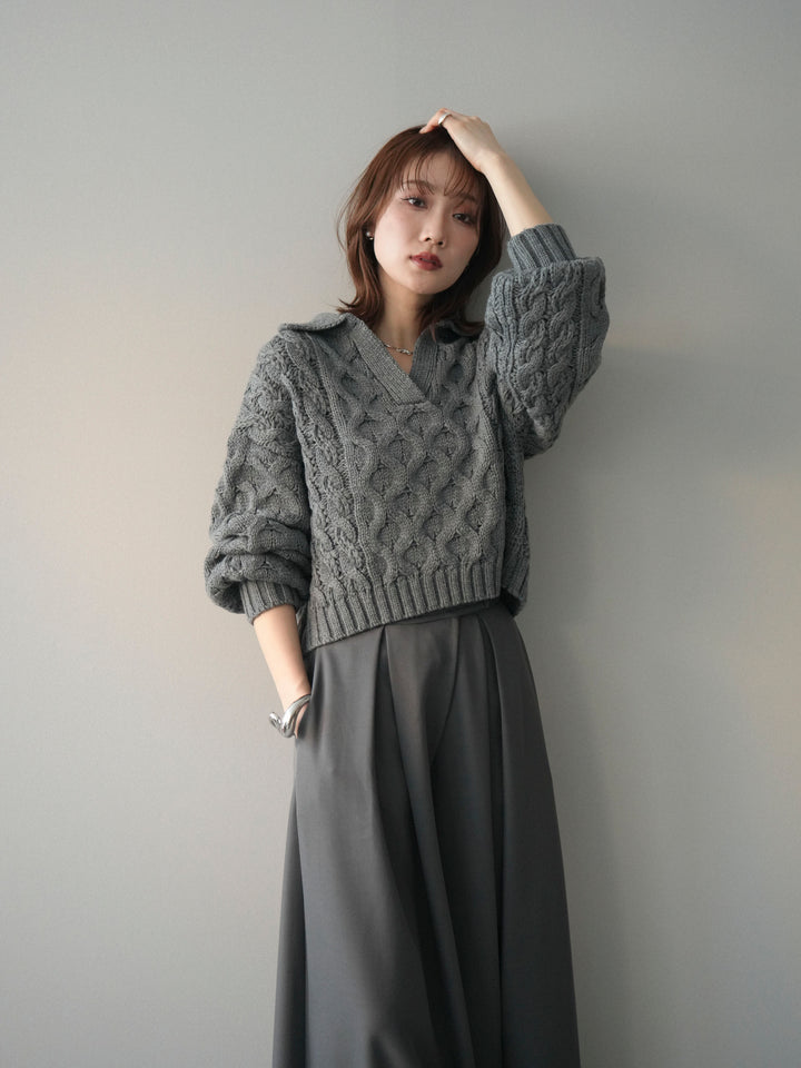 [SET]バルキーケーブルクロップド開襟プルオーバー+選べるアクセセット(2set)