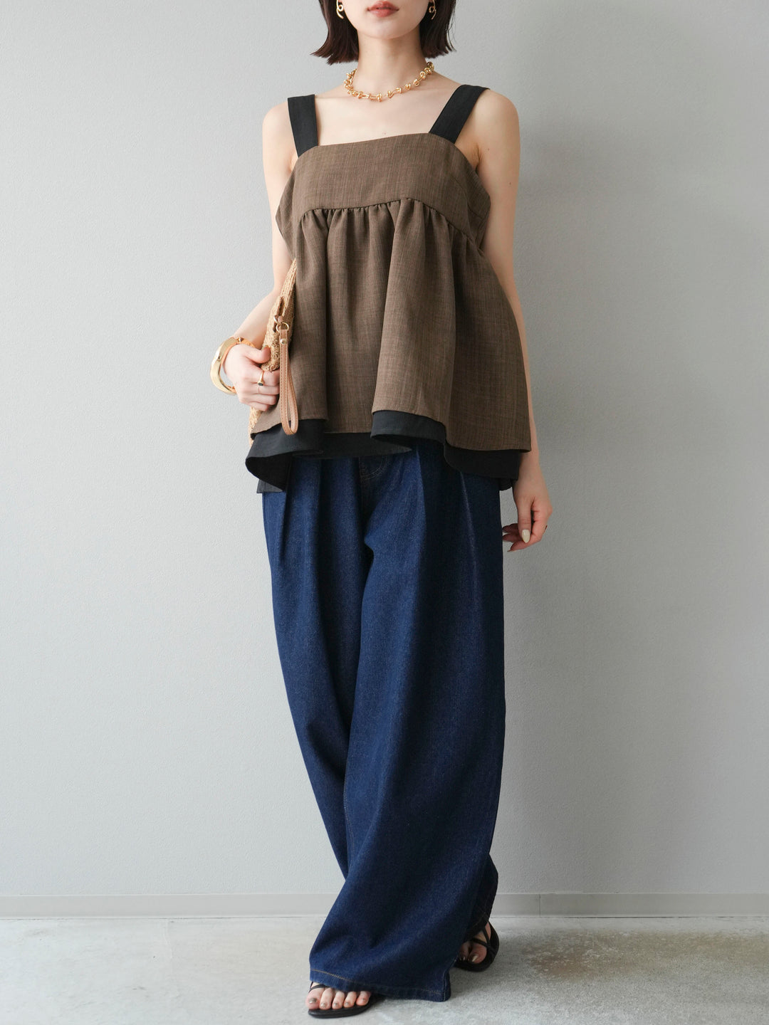 [予約]ダブルタックワイドデニムパンツ/インディゴ