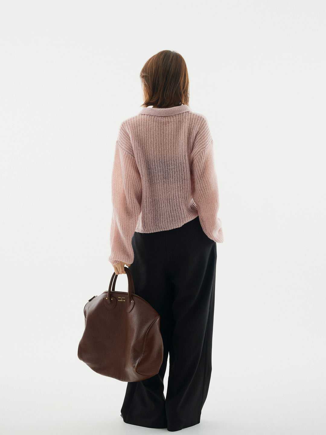 【Allure】[SET]起毛片畦編みシアーポロニット+ラップデザインタックワイドパンツ(2set)