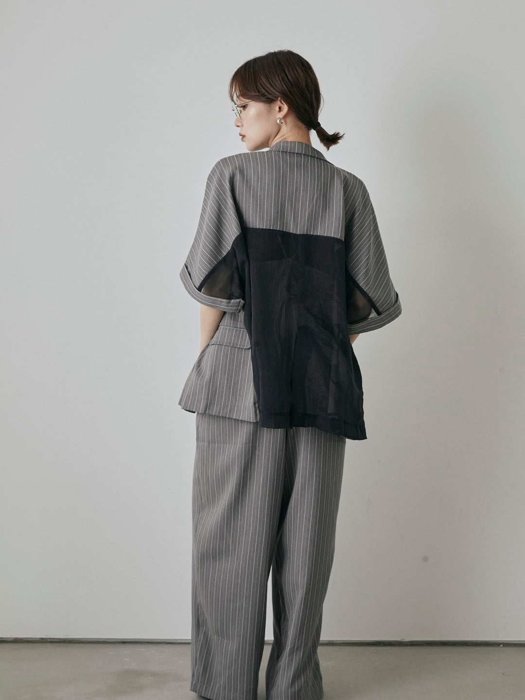 [予約]ヘリンボーンストライプサロペット/チャコール