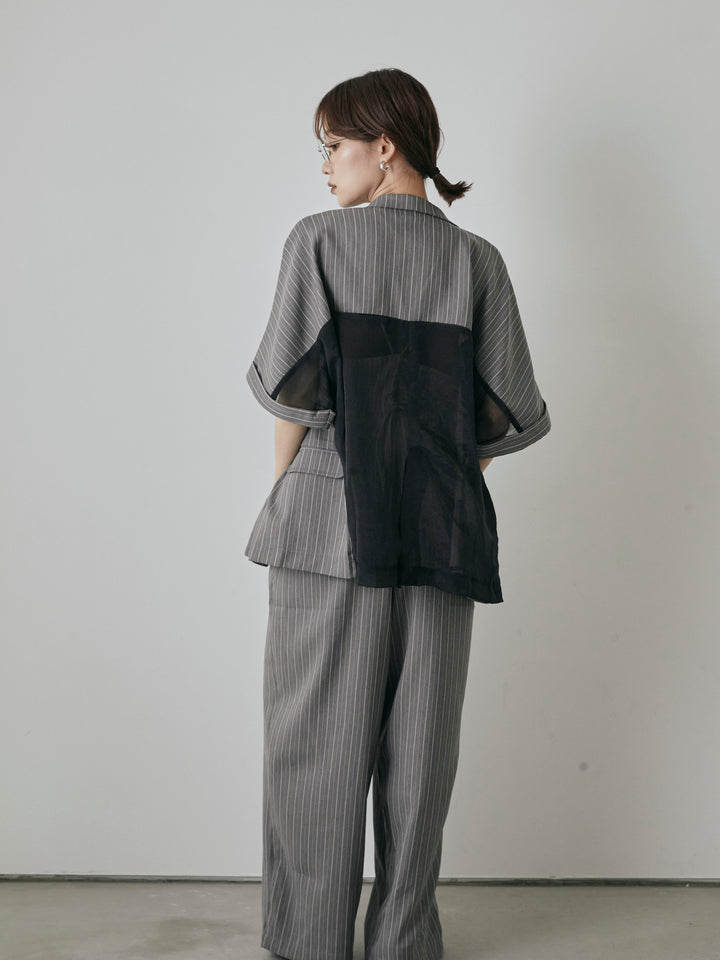 [予約]ヘリンボーンストライプサロペット/チャコール