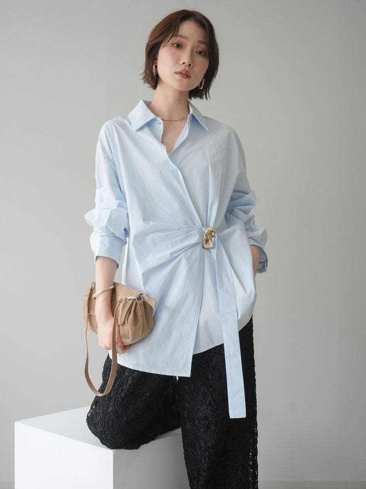 [SET]メタルパーツドレープシャツ+シアーコードレースイージーパンツ(2set)