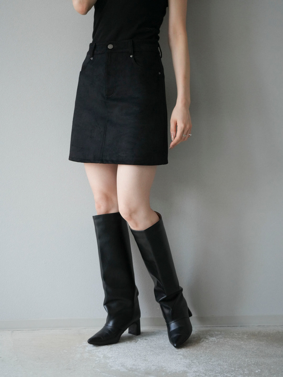 [予約]スエードペチパンツ付ミニスカート/ブラック