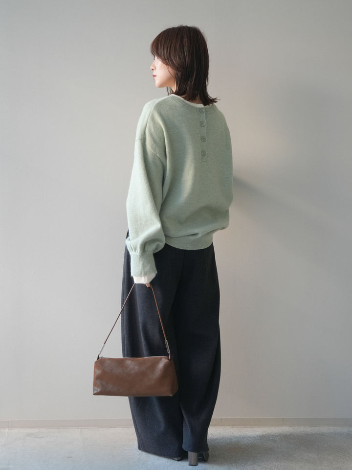 [予約]アニマル柄ベルト付きウールタッチワイドパンツ/charcoal