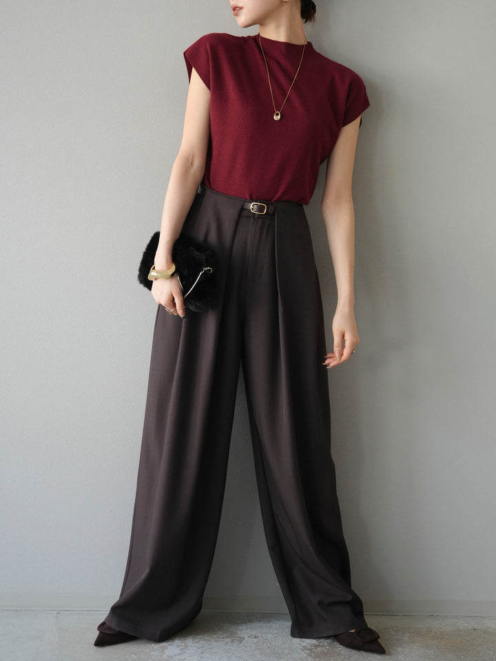 【預購】皮帶環設計寬褲/棕色