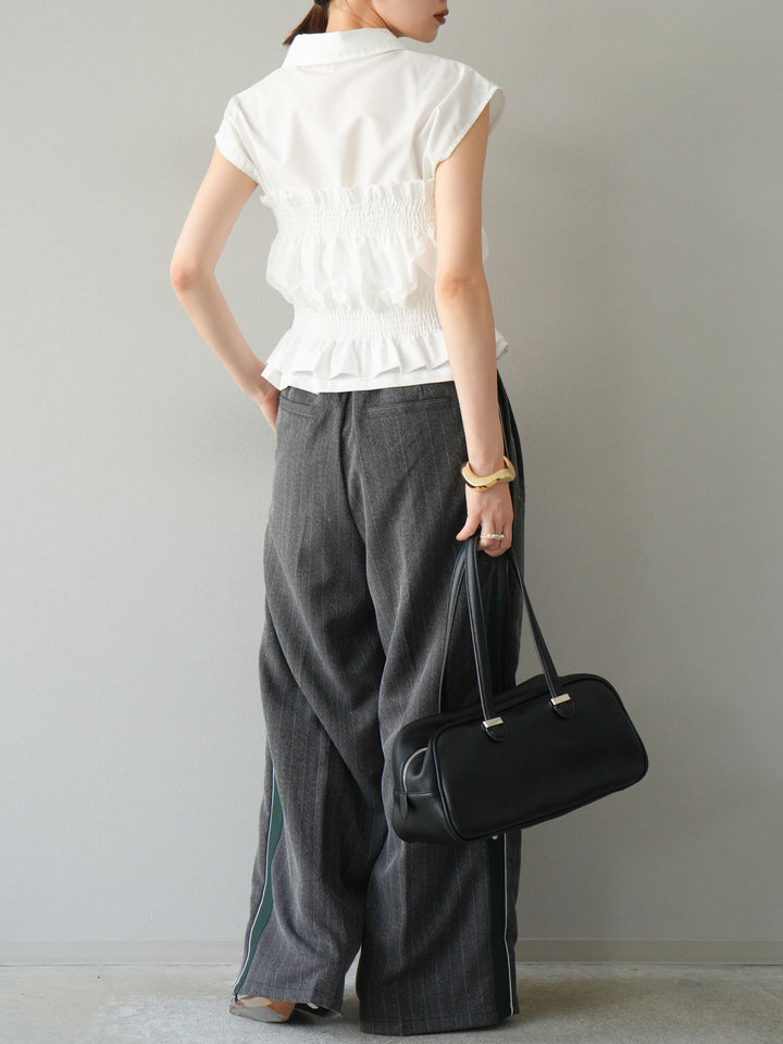 [予約]サイドラインストライプワイドパンツ/チャコール