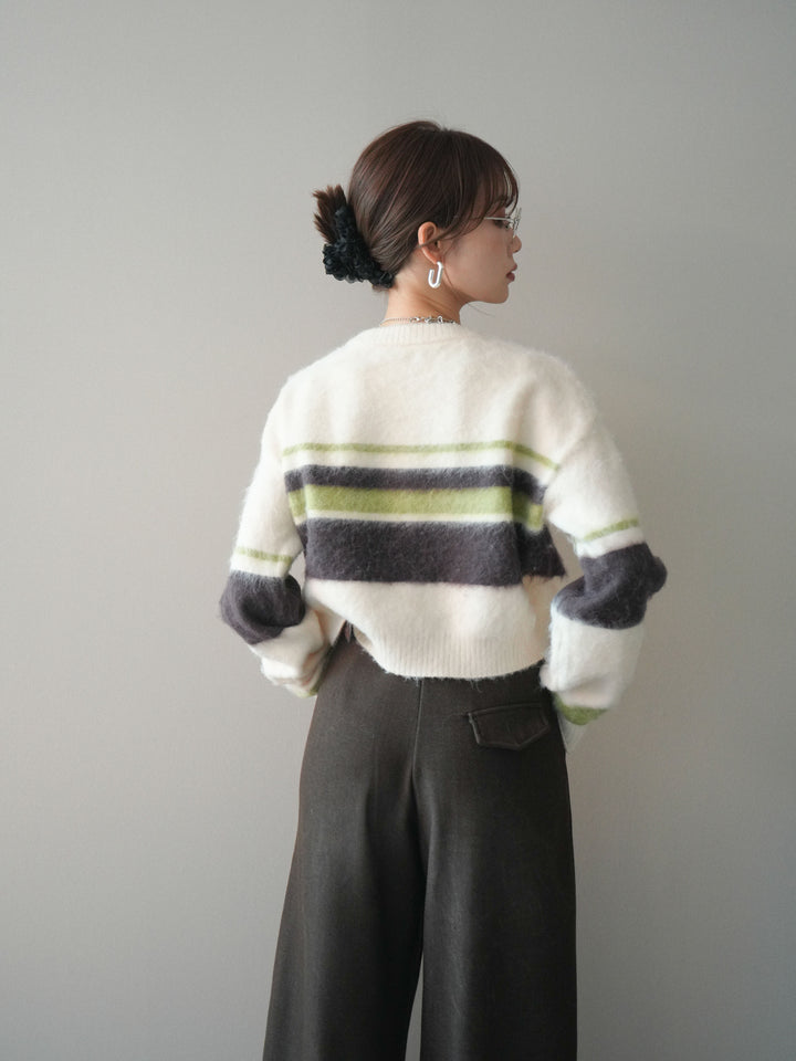 [SET]ソフトタッチボーダークロップドニットプルオーバー+選べるアクセセット(2set)