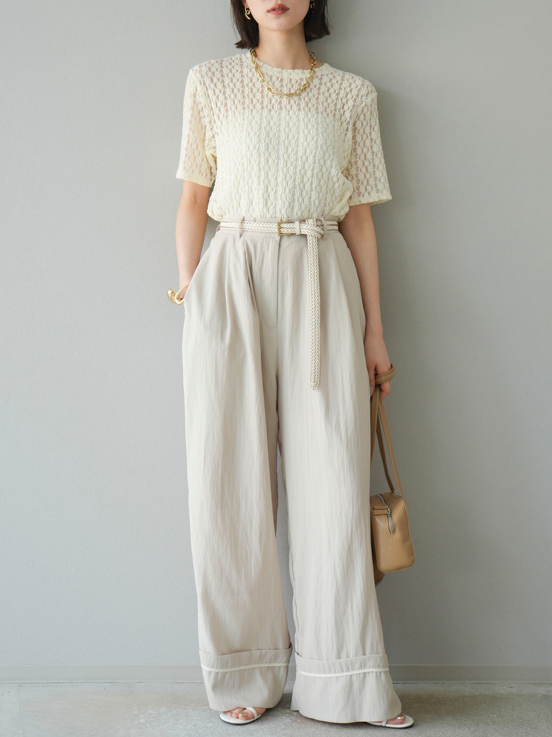 【預購】剪裁蕾絲T卹/象牙白