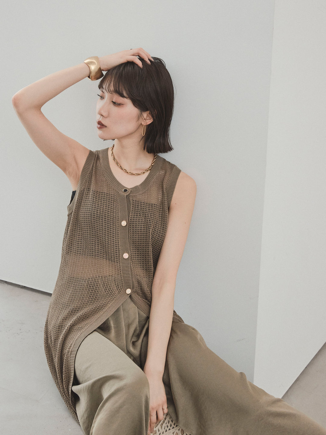 [套裝] 什錦紐扣針織長背心 + 什錦紐扣針織長背心 (2套)