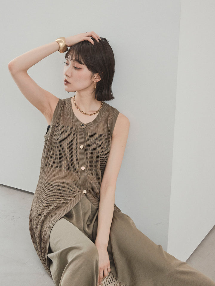 [套裝] 什錦紐扣針織長背心 + 什錦紐扣針織長背心 (2套)