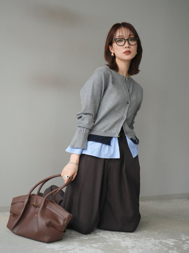 [予約]シャツ襟レイヤードニットカーディガン/gray