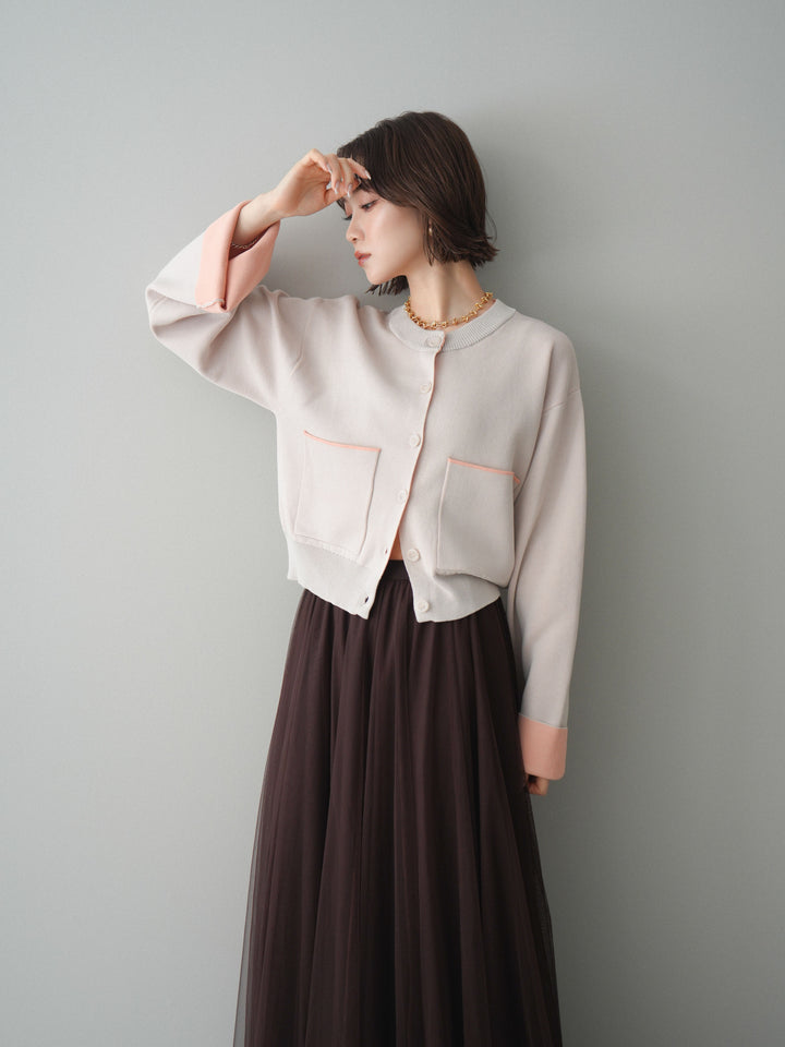 [SET]レーヨンポリダブルフェイスニットカーディガン+チュールボリュームスカート(2set)