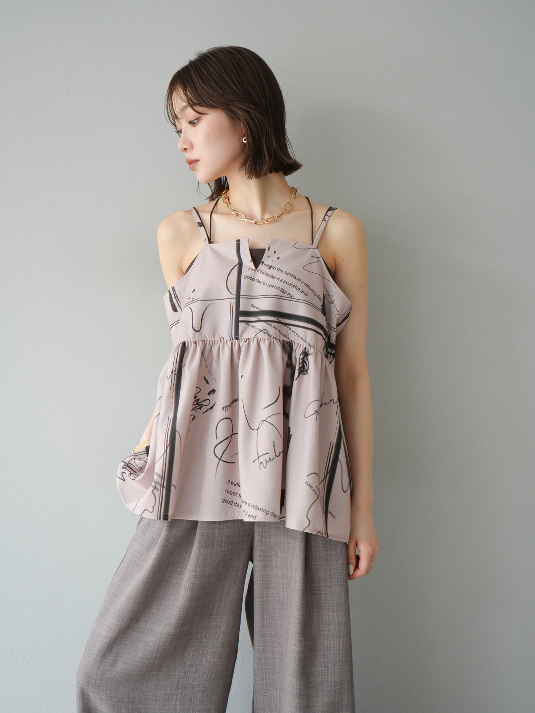 [予約]ペイント柄キャミソール/ベージュ