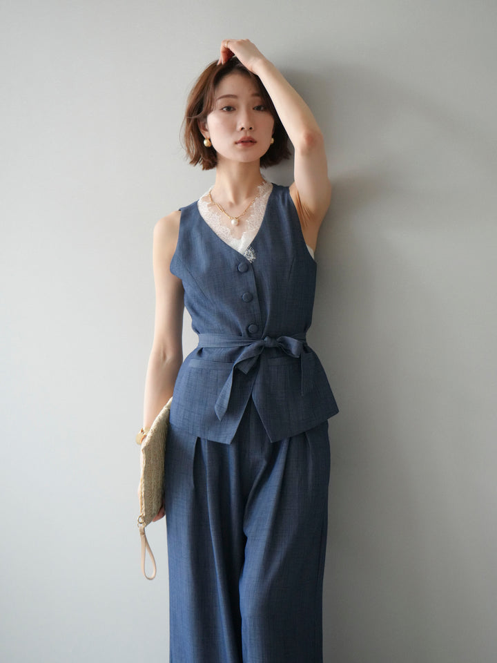 【套裝】蕾絲邊背心和垂褶褲套裝（2 套）