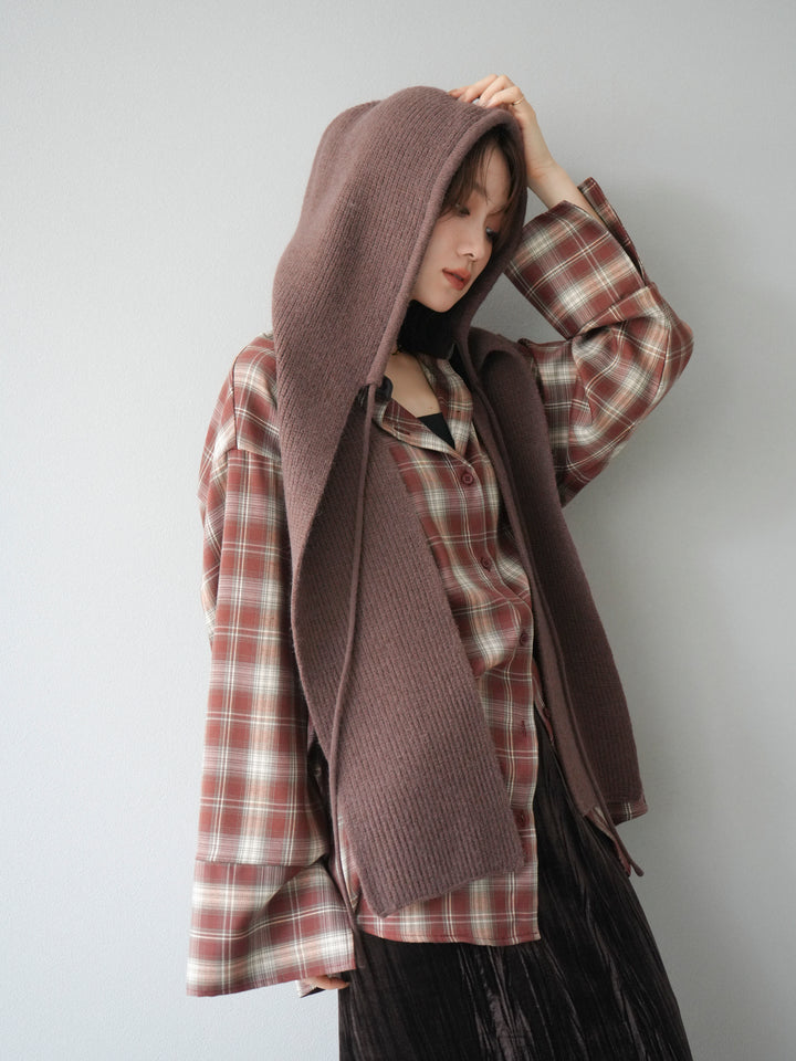 [SET]レザー襟オンブレチェックオーバーシャツ +クラッシュベロアナロースカート(2set)