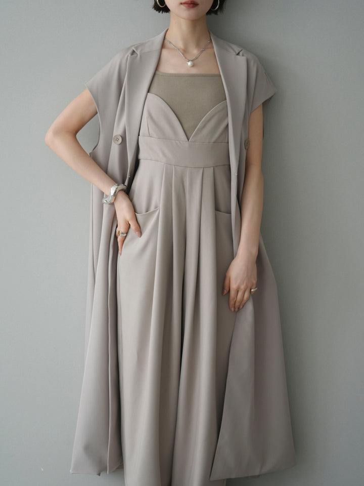 [予約]フレンチスリーブロングジレ/greige