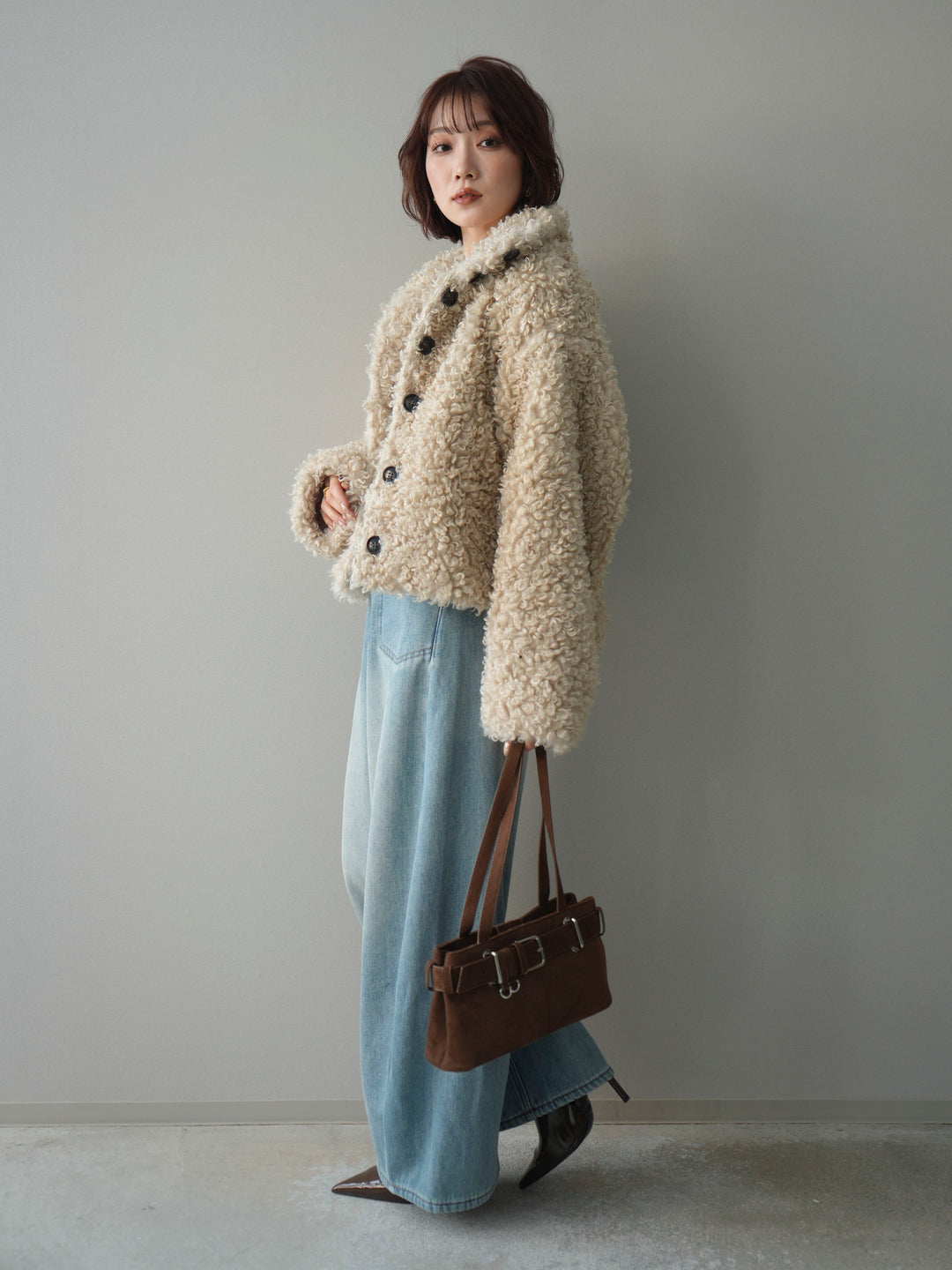 [SET]プードルファーミドルスタンドブルゾン+チュールレーストップス(2set)