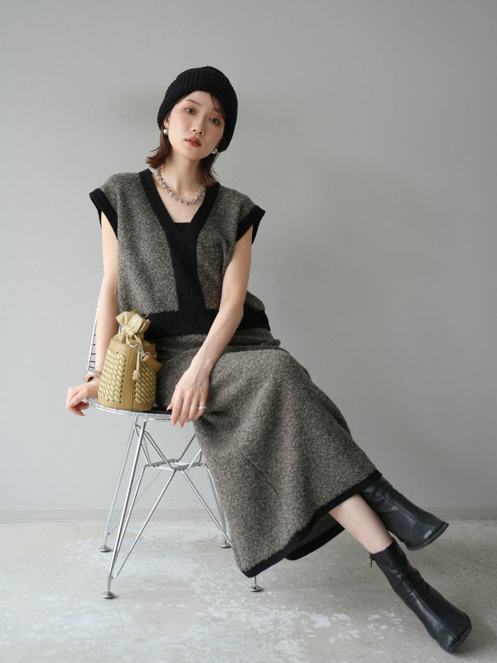 [予約]ブークレバイカラータイトニットスカート/チャコール