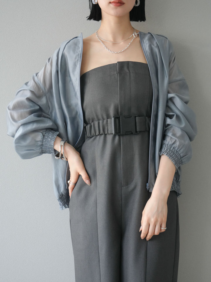 [SET]タックデザインシアーブルゾン+ヘザーツイルベルト付ベアサロペット(2set)