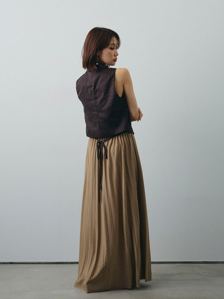 [SET]リネンライクテーラードジレ+ラインストーンプリーツスカート(2set)