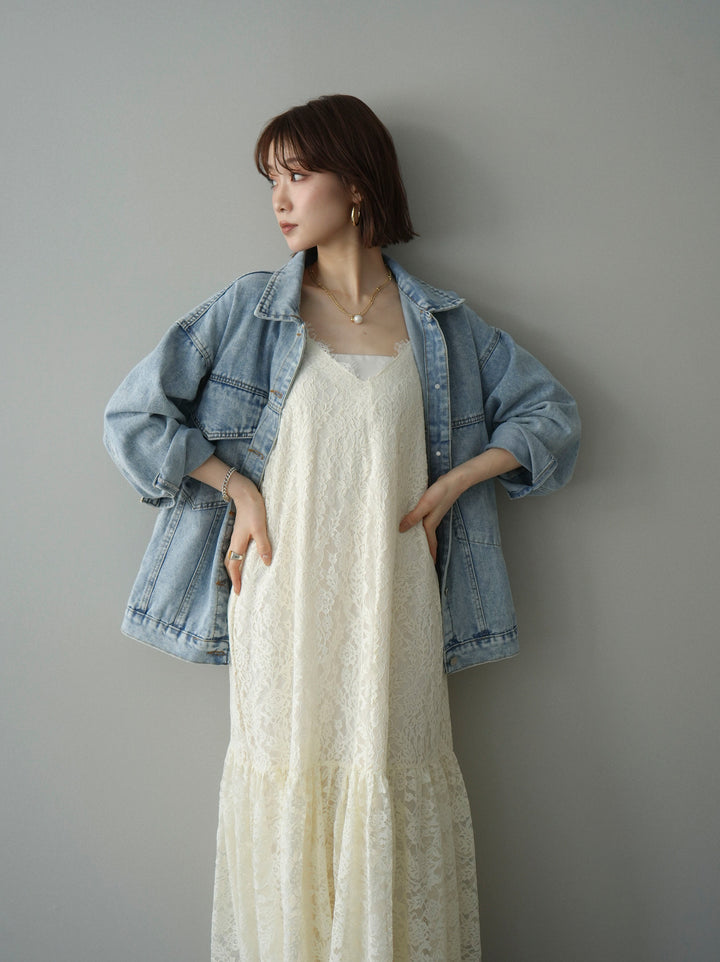 [予約]ギャザー切替レースキャミワンピース/ivory