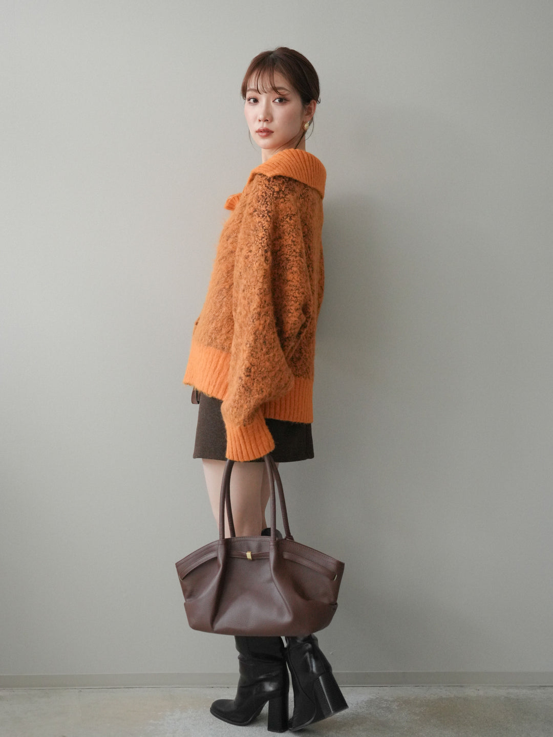 [予約]ウールタッチベルト付ミニスカート/brown