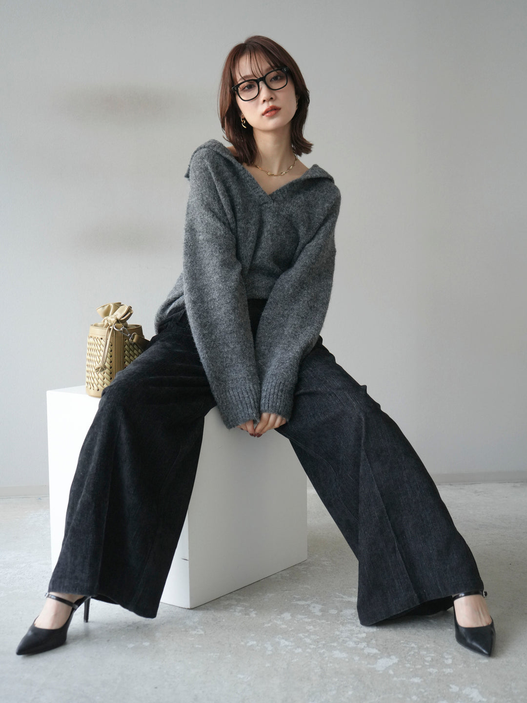 [予約]スキッパーニットプルオーバー/darkgray