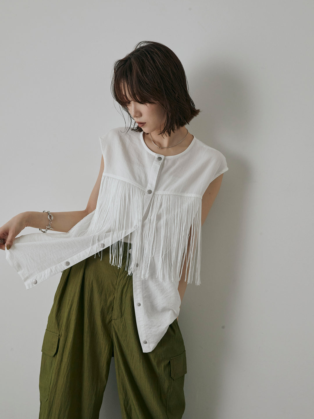 [予約]フリンジノースリブラウス/オフ