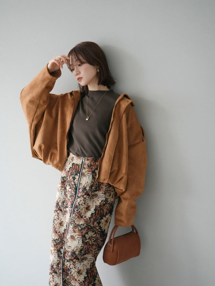 [套裝] 麂皮外套 + 小領法式針織上衣 + 哥布蘭前拉鍊緊身裙（3 套）