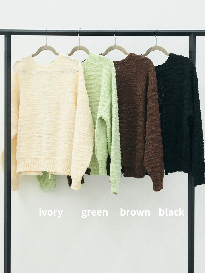 【Allure】[SET]バックリボンニュアンスブークレニットプルオーバー+バックリボンニュアンスブークレニットプルオーバー(2set)