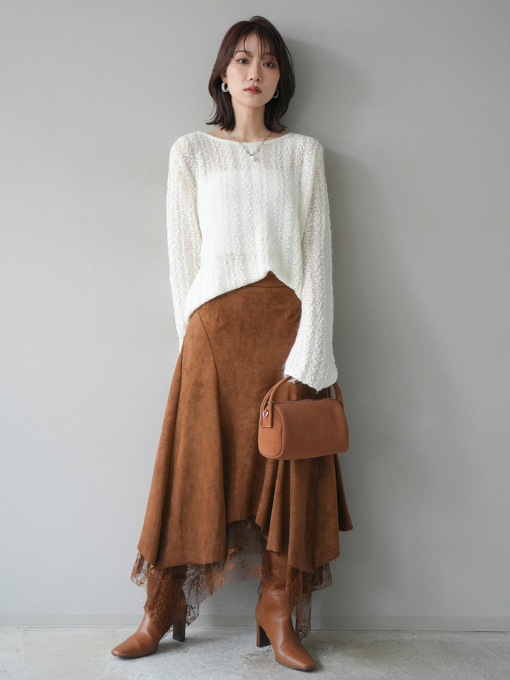 [予約]スパンコール異素材ストライプニットプルオーバー/white