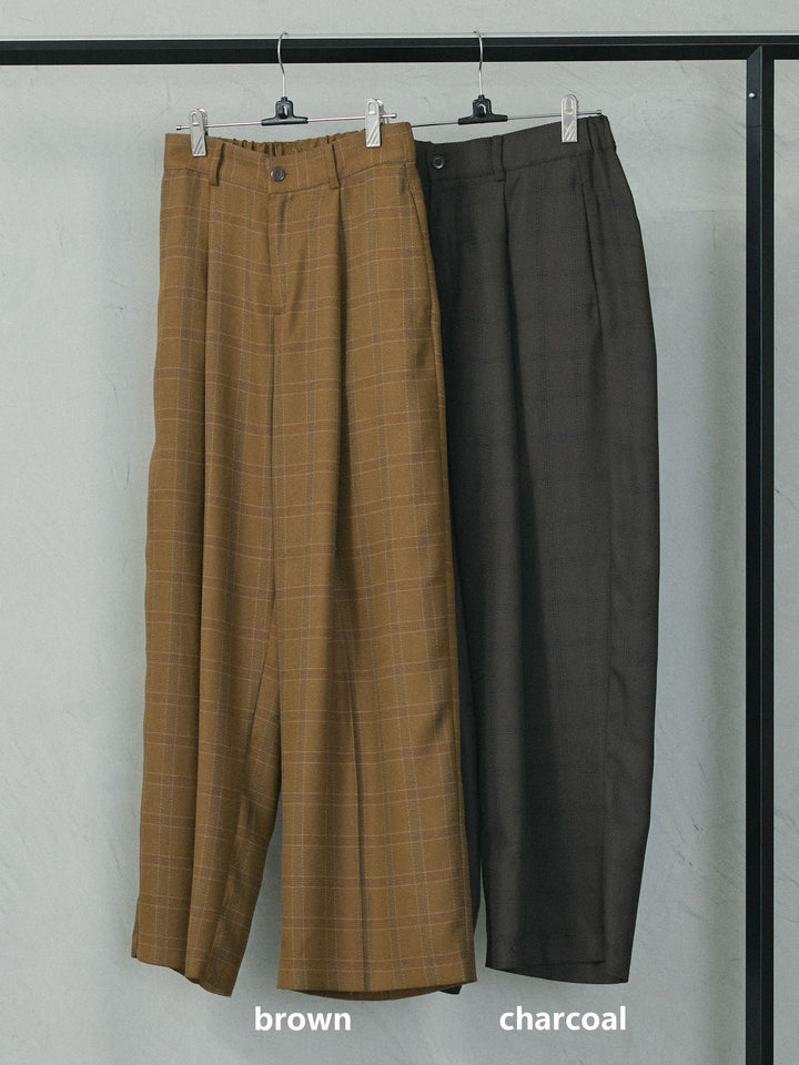 【Allure】[SET]リブ配色ラインポロニットカーディガン+杢チェックタックパンツ(2set)