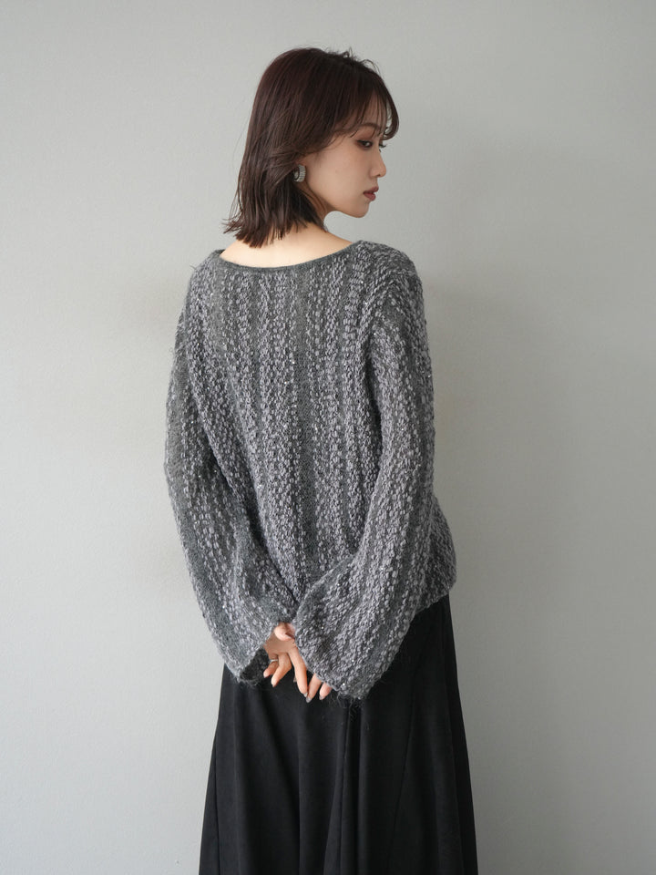 [予約]スパンコール異素材ストライプニットプルオーバー/gray