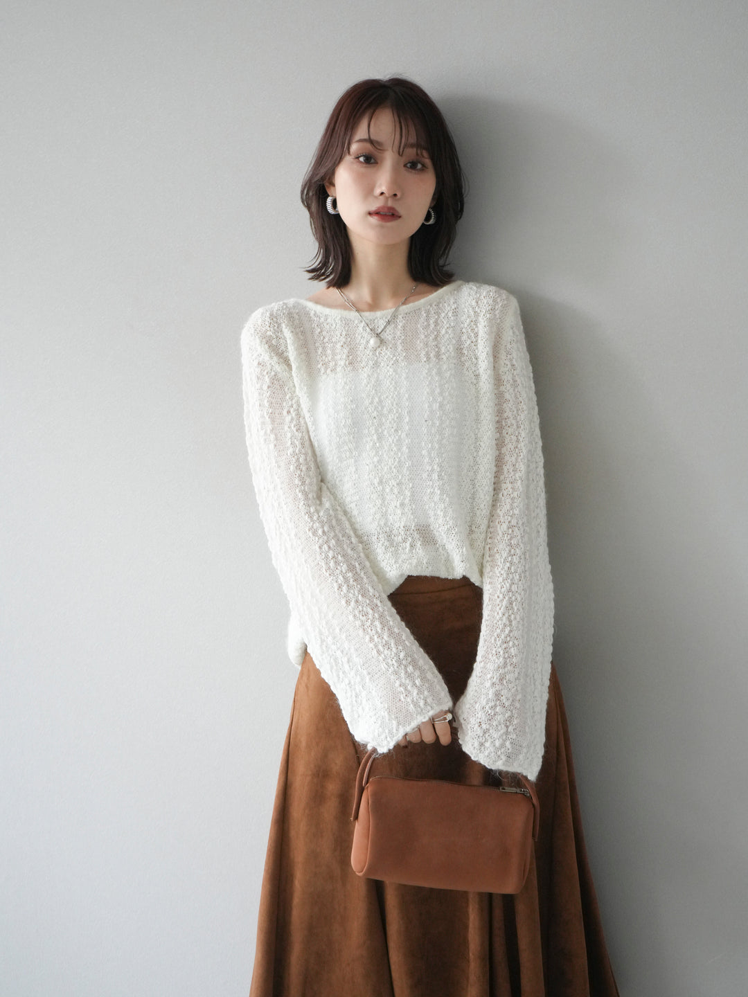 [予約]スパンコール異素材ストライプニットプルオーバー/white