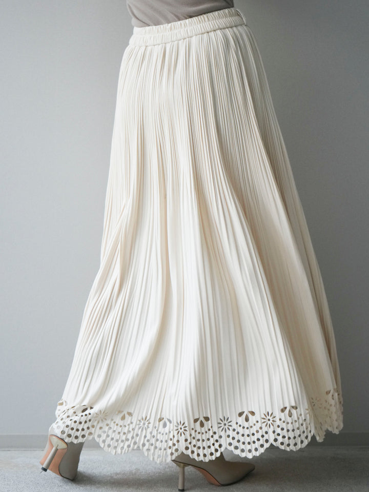 [予約]パンチングデザインスエードプリーツスカート/ivory