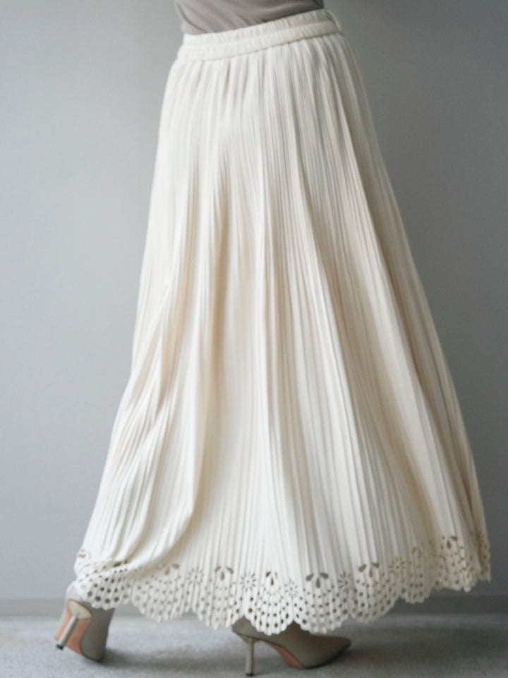 [予約]パンチングデザインスエードプリーツスカート/ivory