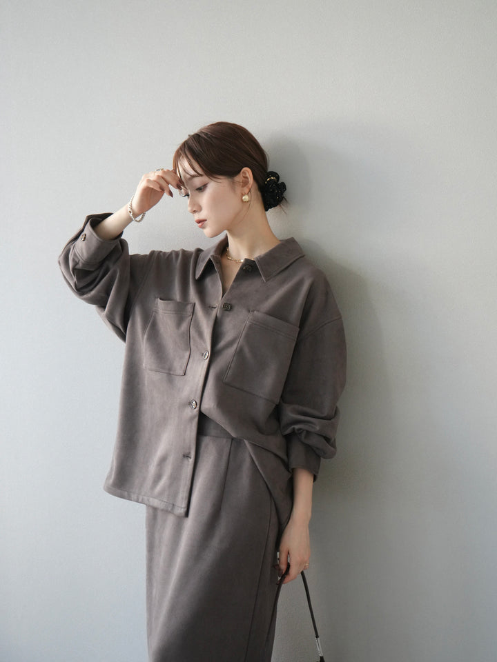 [予約]スエードシャツジャケット/チャコール