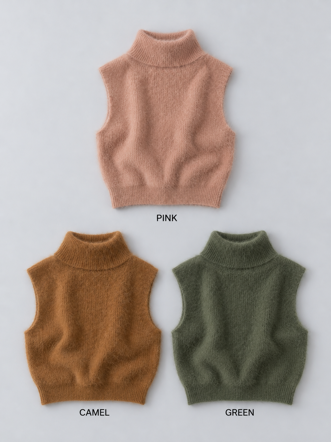 [SET]シャギータートルニットベスト+ツイルタックワイドパンツ(2set)