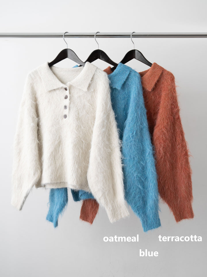 [SET]ヘンリーシャギーニットトップス+チェックタックワイドパンツ(2set)