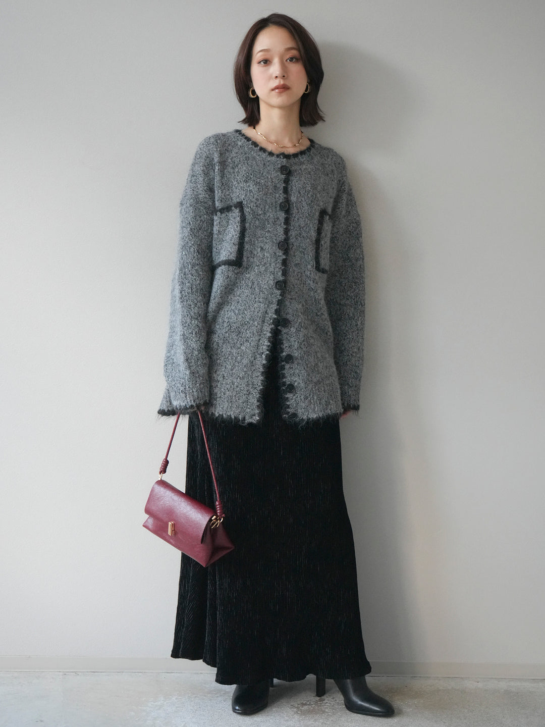 [予約]ハンドステッチニットカーディガン/darkgray