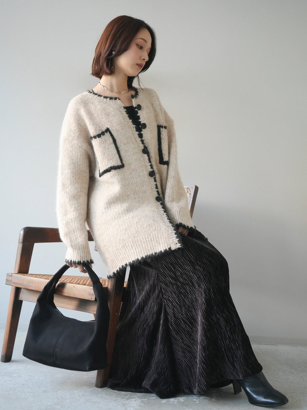 [予約]ハンドステッチニットカーディガン/beige