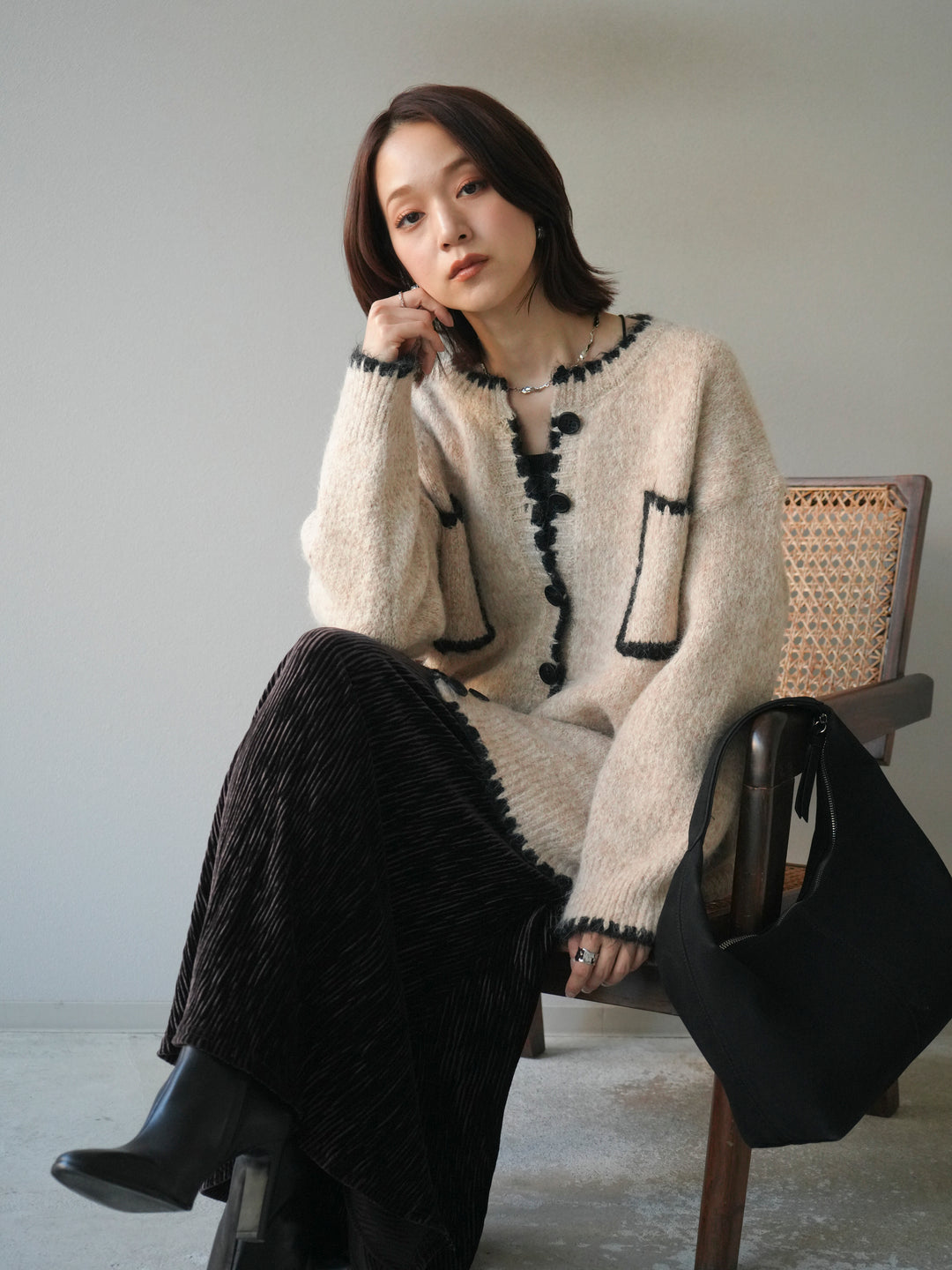 [予約]ハンドステッチニットカーディガン/beige