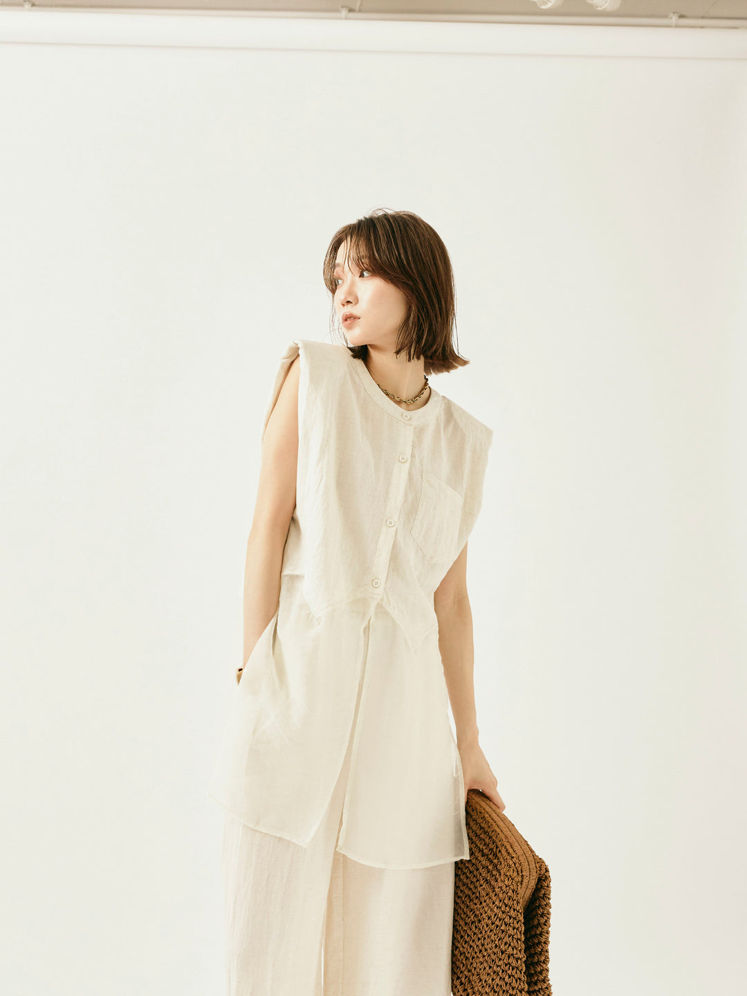 [SET]オーガンジーヘムブラウス＆ワイドパンツSET UP(2set)