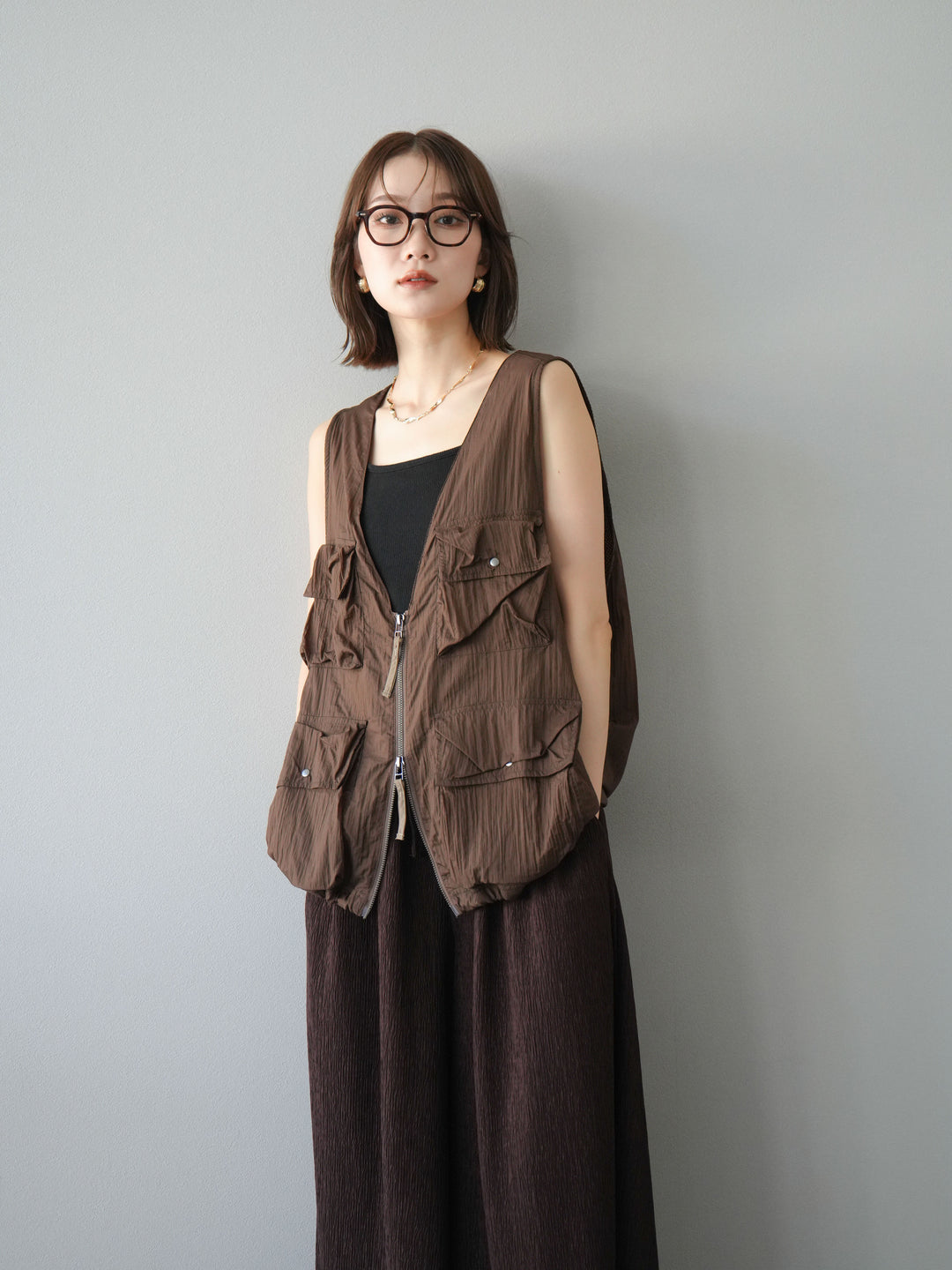 [予約]ナイロンBIGポケットシアーベスト/ブラウン